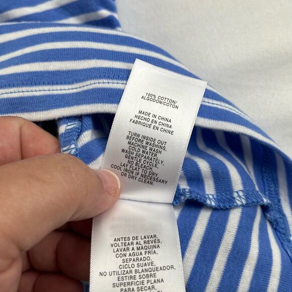 FLEUR | NWT XL Blue White Striped 3/4 Sleeve Button Crew Neck Shirt Top - Picture 4 of 7